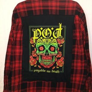 Faded Glory Red and Black Plaid Casual Button Down Shirt